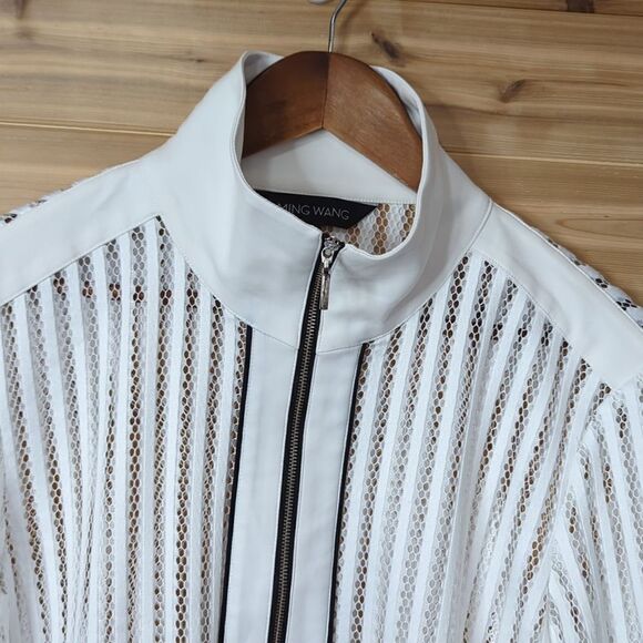 Ming Wang Jacket Womens Medium White Perforated Mesh Jacket - Picture 2 of 10